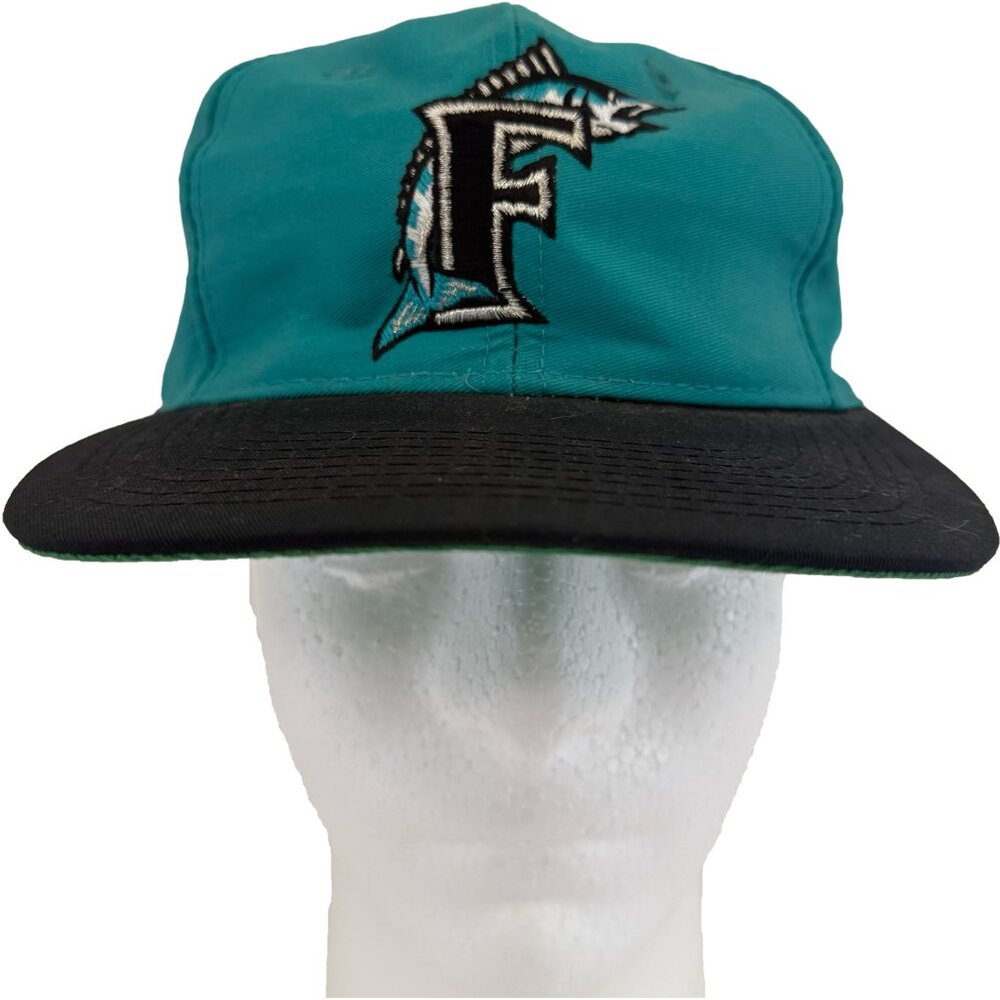 Vintage Florida Marlins Snapback Hat MLB Teal Black 90s Baseball Cap